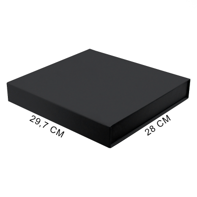 Подарочная коробка, размер 29,7*28,0*4,5 см, Solution Prestige Magnum Soft Touch с магнитным клапаном под индивидуальную вырубку, черная, с черным ложементом
