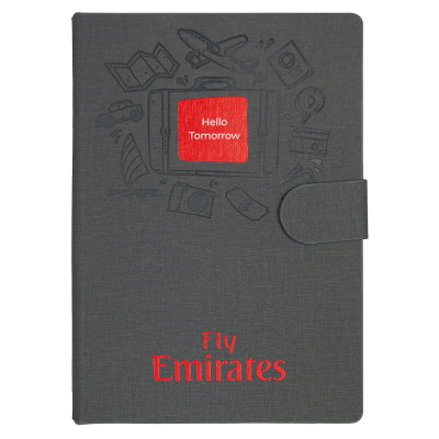 Блокнот А5 Tasmania Print Sample Fly Emirates,  в твердой обложке со стикерами в линейку, серый