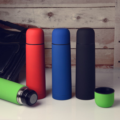 Термос вакуумный"Flask",сталь с покрытием софт тач, красный, 500 мл.